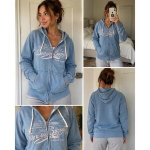 Ralph Lauren Denim & Supply Zip Hoodie Blue Graphic Sweatshirt Women Sz L